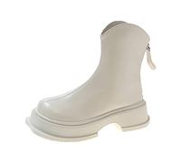 TVAFEDS Womens Boots Womens Chunky Platform Ankle BootsAutumn Zipper Thick Heels Boots Women British Style Pu Leather Cowboy(Beige,7.5 UK)