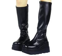 TVAFEDS Womens Boots Women's high boots Zipper heel shoes(Black print,6.5)