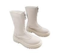 TVAFEDS Womens Boots Women's Round-headed Crawler In Front Zipper Boots Rides With The Calf Rider In Booties(Beige,4.5 UK)