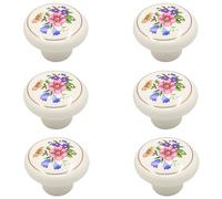 Tverghvad Ceramic Drawer Knobs, [6 Pack] Vintage Flower Cabinet Knobs, Floral Knobs for Dresser, Door, Kitchen (Flower-Orchid, 6 Pieces)