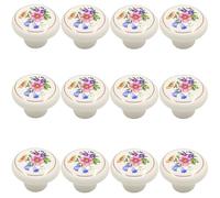 Tverghvad Ceramic Hand Painted Drawer Knobs, [12 Pack] Vintage Flower Painted Dresser Knobs, White Kitchen Cabinet Knobs and Pulls (White, 12 Pieces)