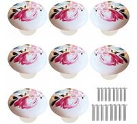 Tverghvad Ceramic Hand Painted Drawer Knobs, [8 Pack] Vintage Flower Round Cabinet Knobs and Pulls, Kitchen Furniture Knobs for Dresser/Cupboard/Wardrobe/Closet (Flower-Pink, 8 Pieces)