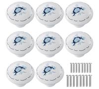 Tverghvad Ceramic Hand Painted Drawer Knobs, [8 Pack] Vintage Orchid Flower Round Cabinet Knobs and Pulls, Kitchen Furniture Knobs for Dresser/Cupboard/Wardrobe/Closet (Blue, 8 Pieces)