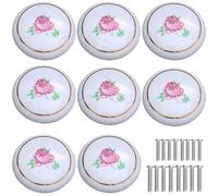 Tverghvad Ceramic Hand Painted Drawer Knobs, [8 Pack] Vintage Rose Flower Round Cabinet Knobs and Pulls, Kitchen Furniture Knobs for Dresser/Cupboard/Wardrobe/Closet (Rose, 8 Pieces)