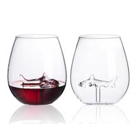 TVIAOH 2 pcs Shark Wine Glasses with Shark Inside, Unique 3D Transparent Item Wine Glasses, Wedding/Holiday Gifts/Themed Gifts (500ml 17oz)
