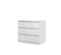 Tvilum Esla High Gloss White 3 Drawer Chest Of Drawers (H)700mm (W)770mm (D)500mm