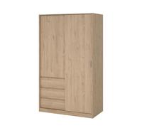 Tvilum Esla Scandinavian Matt Jackson Hickory Oak Effect 3 Drawer Double Sliding Door Wardrobe (H)2004mm (W)1185mm (D)600mm