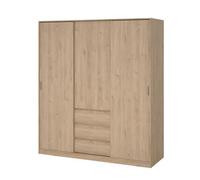 Tvilum Esla Scandinavian Matt Jackson Hickory Oak Effect 3 Drawer Large Triple Sliding Door Wardrobe (H)2004mm (W)1770mm (D)600mm
