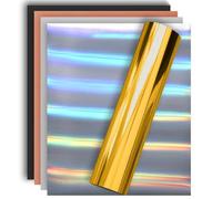 Tvinyl Warehouse Foil HTV Heat Transfer Vinyl 12" X 10" for Clothes includes 5 Classic Assorted Colors, Gold, Silver, Black, Rose and Rainbow Silver Color (Pack of 5)