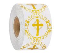 TVIVID 1 Inch Gilded Round Cross Sticker Religious Christian Prayer Sticker Envelope Seal Label 500pcs