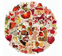 TVIVID 50Pcs Red Vintage Aesthetic Stickers for Scrapbooks,Cute Vinyl Stickers for Water Bottles Skateboard Notebooks Phone Kindle