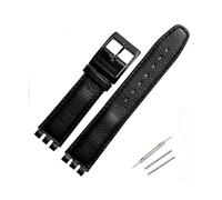 TVKSIPAR 17mm Leather Strap Fit For Swatch Lychee Leather Watch Band Men Women Replacement Bracelet Accessories Band Metal Buckle(Black black)