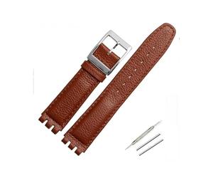 TVKSIPAR 17mm Leather Strap Fit For Swatch Lychee Leather Watch Band Men Women Replacement Bracelet Accessories Band Metal Buckle