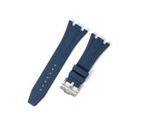 TVKSIPAR 27mm 28mm 30mm Rubber Silicone Watch Strap Fit For AP Fit For Royal For Oak Offshore Series Watch Band Women Men's Bracelet Soft Wristband(Blue-silver,30mm)
