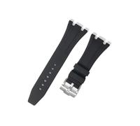 TVKSIPAR 27mm 28mm 30mm Rubber Silicone Watch Strap Fit For AP Fit For Royal For Oak Offshore Series Watch Band Women Men's Bracelet Soft Wristband(Black-silver,28mm)