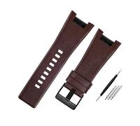 TVKSIPAR Fit For Diesel DZ1216 DZ1273 DZ4246 DZ4247DZ287 Leather Watch Strap Bracelet 32mm Notched Mens Watchband Wristwatches Band(B Brown-silver)