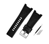 TVKSIPAR Fit For Diesel DZ1216 DZ1273 DZ4246 DZ4247DZ287 Leather Watch Strap Bracelet 32mm Notched Mens Watchband Wristwatches Band(B black -silver)