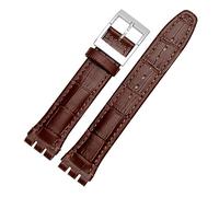 TVKSIPAR Genuine Leather Watch Band Fit For Swatch 17mm 20mm Watch Strap Sports Waterproof Replacement Watch Band Men Women Business Bracelet(Brown,19mm)