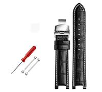 TVKSIPAR Leather Watch Strap Fit For GC Watches Band 22 * 13mm 20 * 11mm Notched Watchband Genuine Leather Blue Wristwatches Belt(Black white hook,22-13 black)