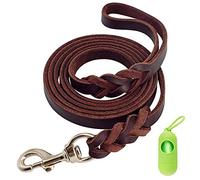 TVMALL Dog Leash 6.9/5.2/4ft Long Leather Dog Training Leash for Large/Medium Dogs Handmade Braided Behavior Training Leads Rope 0.7 Inch Wide Brown, for Outdoor Adventure, Hiking, Camping, Walking