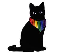 Tvoip LGBTQ Black Cat Rainbow Bow Tie Gay Pride Enamel Pin Lapel Pins Backpacks Brooches On Clothes Jewelry Gift Accessories, Alloy Steel, brooch pins