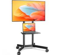 TVON Mobile TV Stand on Wheels for 32-75 Max VESA 400x400mm up to 40 kg | Corner Floor TV Stand Trolley with Height-Adjustable Shelf, Fits 32-75-inch LCD, LED, Flat Panel and Plasma TVs, Black