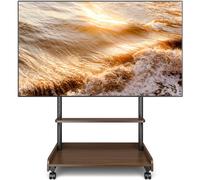 TVON TV Stand on Wheels for 40-86 Inch LCD LED OLED Flat Panel Plasma TVs, Height Adjustable TV Floor Stand with Shelf TV Trolley with Wooden Base Max VESA 600x400mm up to 68 kg, Walnut