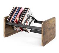 TVON Vinyl Record Storage Stand, Desktop Vinyl Holder shelf for 80-100 LPs,Record Storage Box with Adjustable Divider, Elegant Wood & Mental Vinyl Display Rack for Home Decor