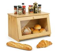 TVOOD Wooden Bread Bin for Kitchen Countertop 39x23x21cm Wood Breads Storage Box Wood Bread Bin with Drop Down Door for Food Storage