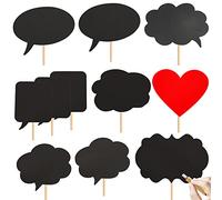 Tvorvik Large Blank Photo Booth Props Signs, 11pcs Writable Chalkboard Props with Chalk and Sticks, Perfect for Wedding, Birthday, Party Events