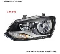 TVP Trade Vehicle Parts.co.uk Compatible With Headlight Headlamp Black & Chrome Twin Reflector Left Side N/S Polo 2009-2014