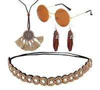 TVSVKWE 1 Glasses, 1 Pair Of Feather Earrings, 1 Hair Accessories And 1 Necklace, Retro Accessories, Party Costume Accessories, Cosplay Props.