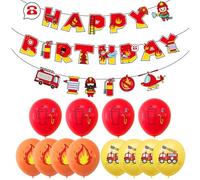 TVSVKWE 1 Piece Fire Theme Banner And 12 Piece Balloons, Cartoon Letter Banner, Birthday Party Supplies, Party Scene Arrangement.