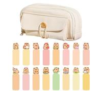 TVSVKWE 1 Piece Pencil Case and 2 Sets of Index Stickers, Cute Cartoon Stationery, Multi-Component Pencil Case, Student Stationery, School Supplies.