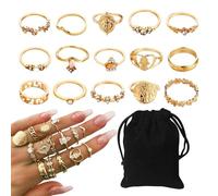 TVSVKWE 15-Piece Rings and 1 Black Storage Bag, Retro Metal Ring, Stacked Ring, Women's Ring, Personality Versatile Ring.