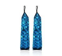 TVSVKWE 2 Pairs Of Blue Fish Scale Long Gloves, Creative Set Of Ring Gloves, Role-Playing Decorations, Girls Party Costume Accessories.