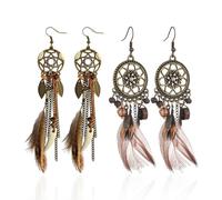 TVSVKWE 2 Pairs of Retro Feather Dangle Earrings, Brown, Stainless Steel