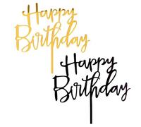 TVSVKWE 2 Pieces Birthday Cake Plugin, Cake Decorating Supplies, Acrylic Plugin, Cake Accessories (Black, Gold).