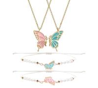 TVSVKWE 2 Pieces Butterfly Bracelets and 2 Pieces Metal Necklaces, Creative Bracelets, Cute Minimalist Jewelry, Friendship Gifts.