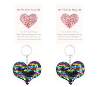 TVSVKWE 2 Pieces Of Colored Resin Heart-Shaped Pockets Hug You, 1 Piece Of Sequin Key Ring, Personalized Creative Decorative Ornaments, Commemorative Gifts.