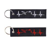 TVSVKWE 2 Pieces Of Embroidered Keychain, Motorcycle Ecg Keychain, Red & White Heart, 12*3Cm, Polyester, Unisex, Bai Xin