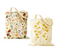 TVSVKWE 2 Pieces Of Flower Canvas Bag, Lightweight Handbag, Large-Capacity Shoulder Bag, Suitable For Vacation, Shopping, And Work.