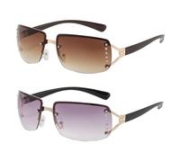 TVSVKWE 2 Pieces Of Rhinestone Half Frame Sunglasses, Stylish Sunglasses, Retro Women'S Sunglasses, Outdoor Travel Accessories.