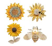 TVSVKWE 4 Pieces Flower Bee Brooch, Yellow, Clothing Accessories, Diamond-Set Brooch, Creative Gift