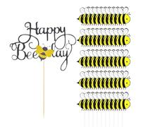 TVSVKWE 50 Pieces Of Small Bees And 1 Piece Of Big Bees Insert Card, Cartoon Bees Insert Card, Cake Decorations, Children'S Birthday Party Supplies.