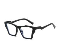 TVTBBVV Geometric Square Eyeglasses for Women Men, Retro Black Thick Frame with Clear Lenses, Angular Temple Arms, Lightwei