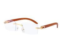 TVTBBVV Rimless Rectangle Sunglasses for Men Women, Natural Wood Temple Frameless Sun Glasses with Gold Metal Hinge, UV400 Protection Business Fashion Shades for Driving Daily Wear,C1,One size