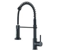 TVTIUO Black Kitchen Tap with Spiral Spring Double Spray Mode, 360° Swivel, Solid Brass