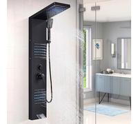 TVTIUO Shower Column LED Black Stainless Steel Shower Column 4 Functions Set Bathroom Shower Panel