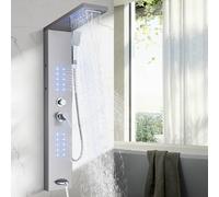 TVTIUO Thermostatic Shower Panel Tower System with LED Lights, Brushed Shower System with Five Functions, Shower Panel Column Tower with Waterfall Rainfall Shower, Massage Jets, Hand Shower, Tub Spout